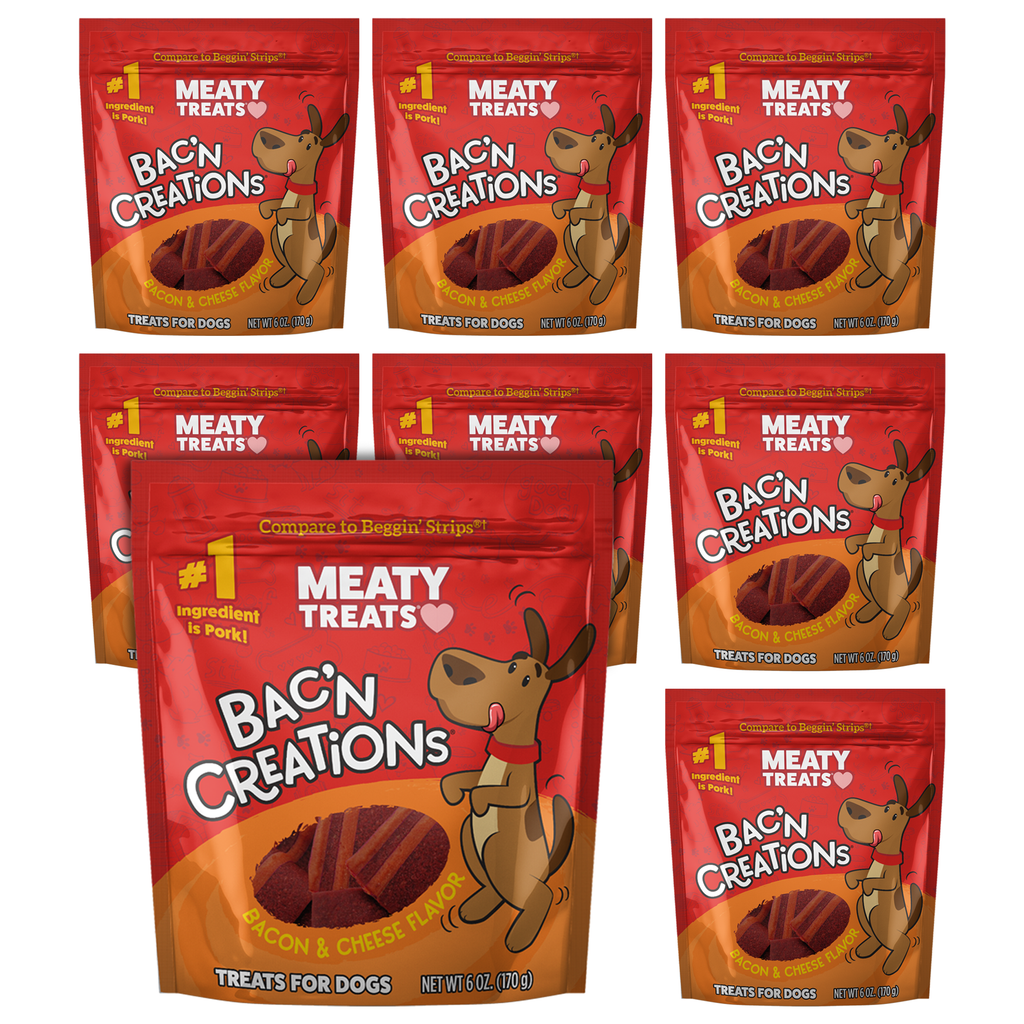 Bak'n Creations Bacon & Cheese Dog Treats | 6 oz, 25 oz | Meaty Treats