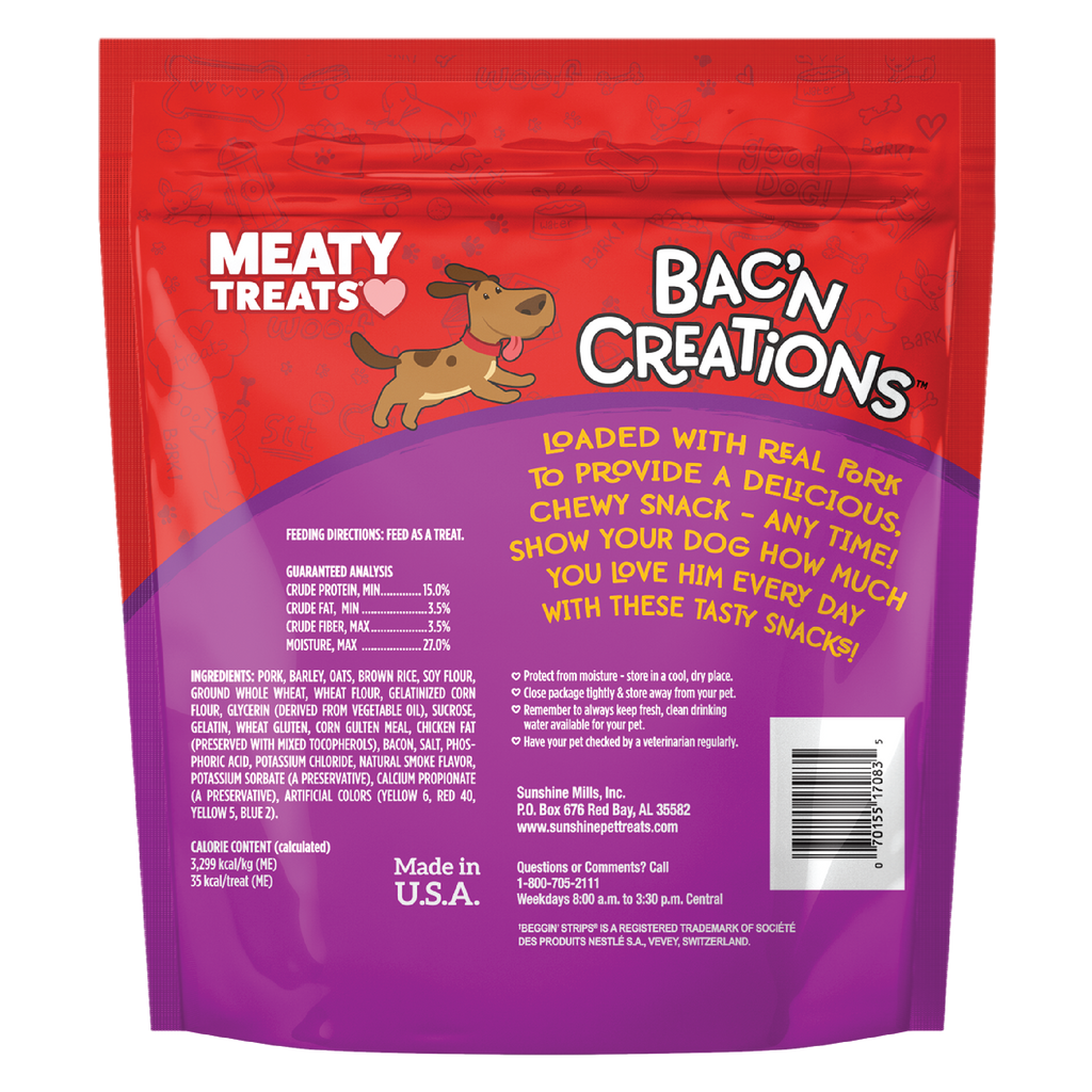 Bak'n Creations Bacon Dog Treats | 6 oz, 25 oz | Meaty Treats