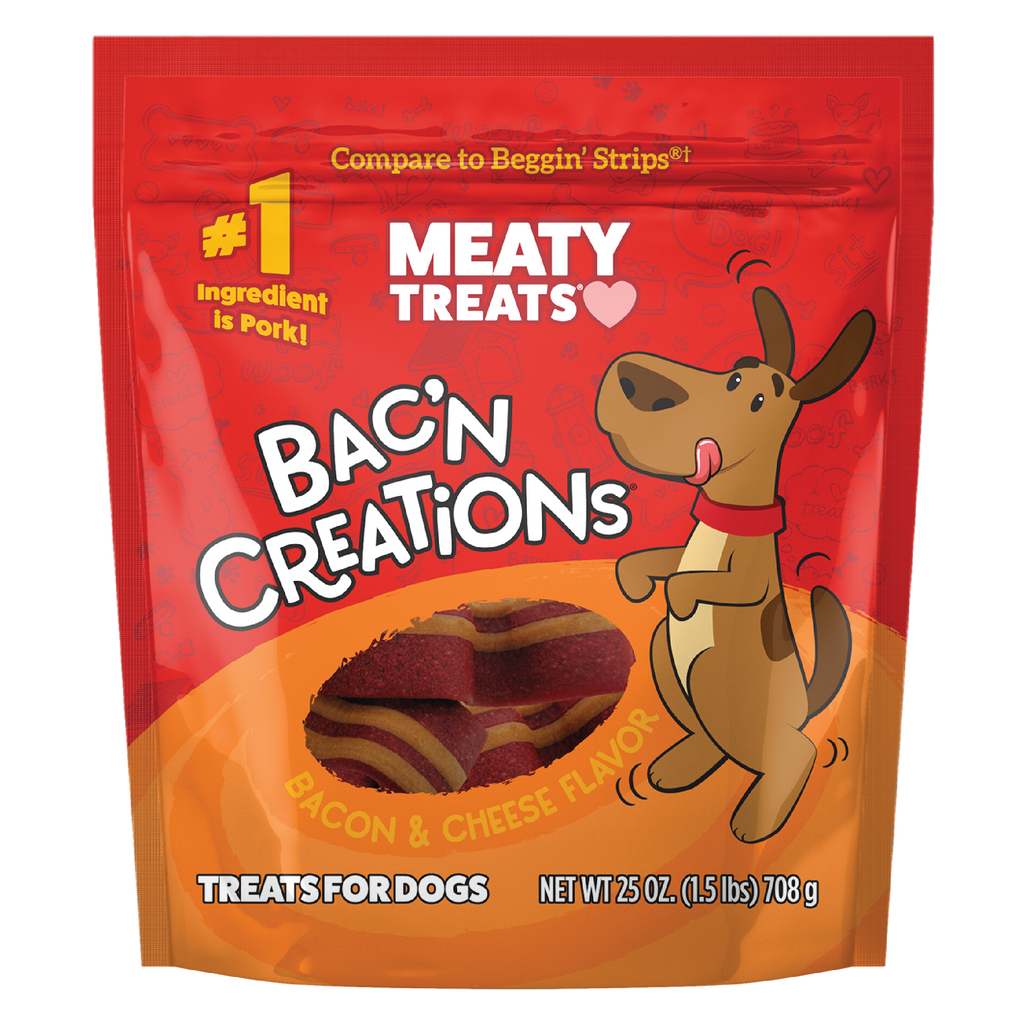 Bak'n Creations Bacon & Cheese Dog Treats | 6 oz, 25 oz | Meaty Treats