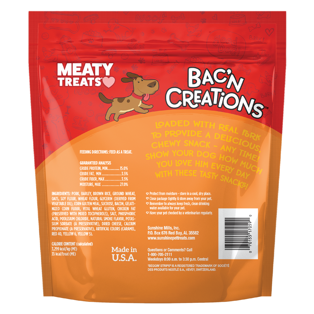 Bak'n Creations Bacon & Cheese Dog Treats | 6 oz, 25 oz | Meaty Treats