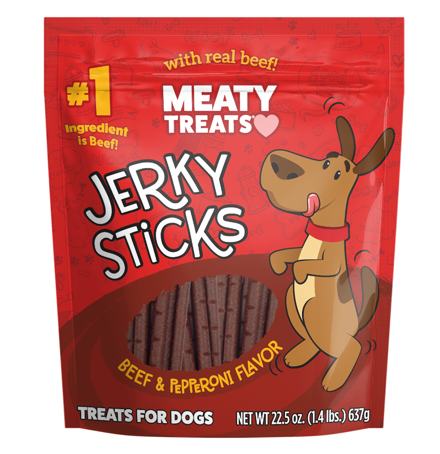 Beef & Pepperoni Jerky Sticks for Dogs | 22.5 oz, 5.6 oz | Meaty Treats