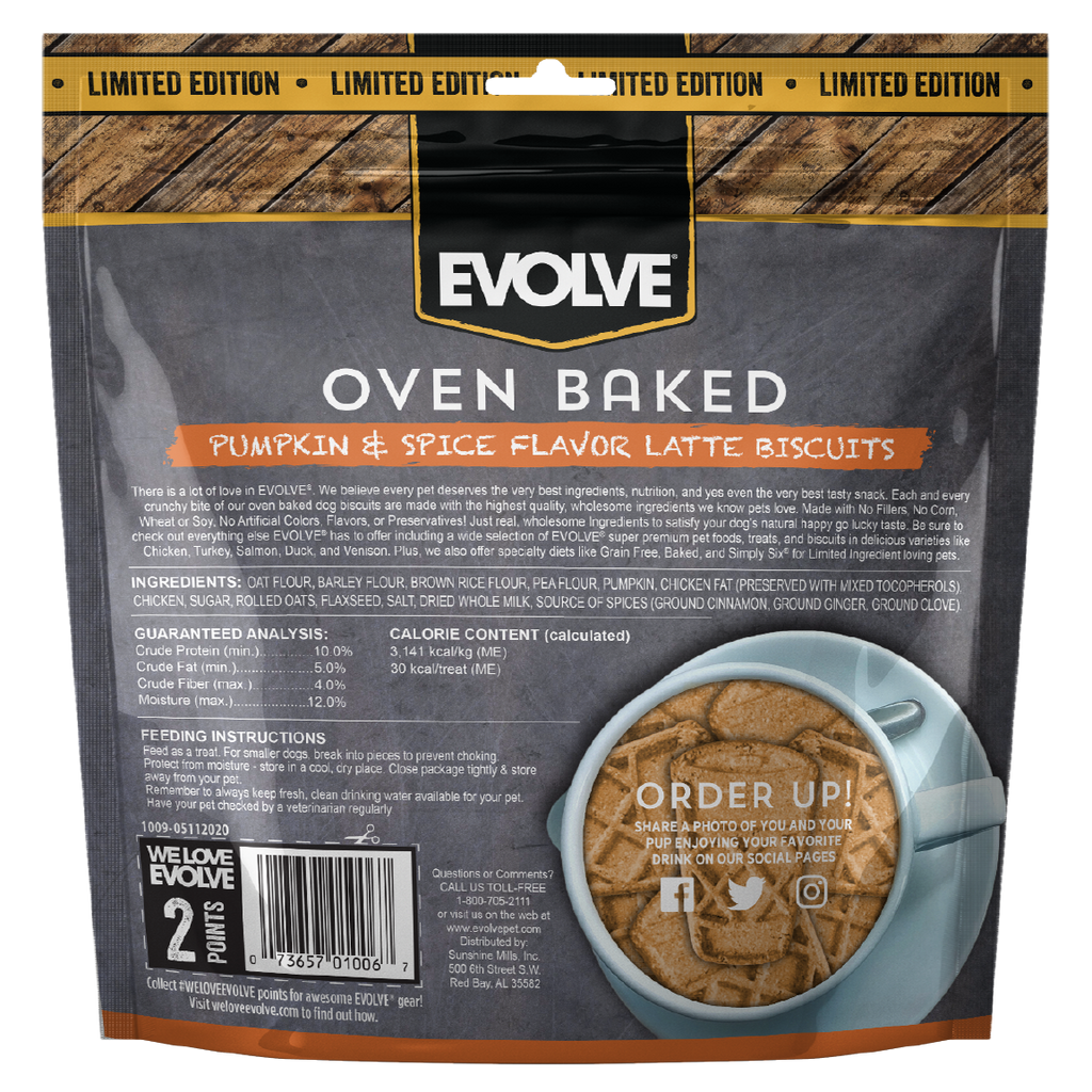 Evolve Pumpkin Spice Latte Biscuits for Dogs Biscuit Dog Treats | 12 oz